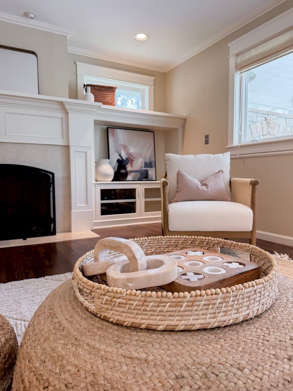 Empty property fully staged with furniture and art